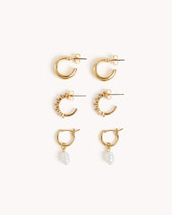 TASMIN 3 PACK EARRINGS - GOLD PLATED 18K