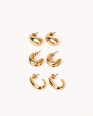 ZALI 3 PACK EARRINGS - GOLD PLATED 18K